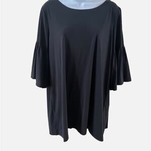 Bryn Walker Black Scoop Neck Flowy Italian Fabric Nylon  Short Sleeve Blouse Sm